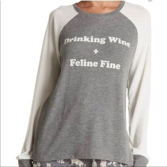 P.J. Salvage Other - PJ Salvage NWT Women’s Drinking Wine Long Sleeve Pajama Gray Top Size M